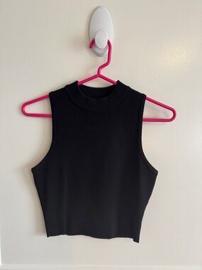 Carmar Black Mock Neck Sleeveless Crop Top